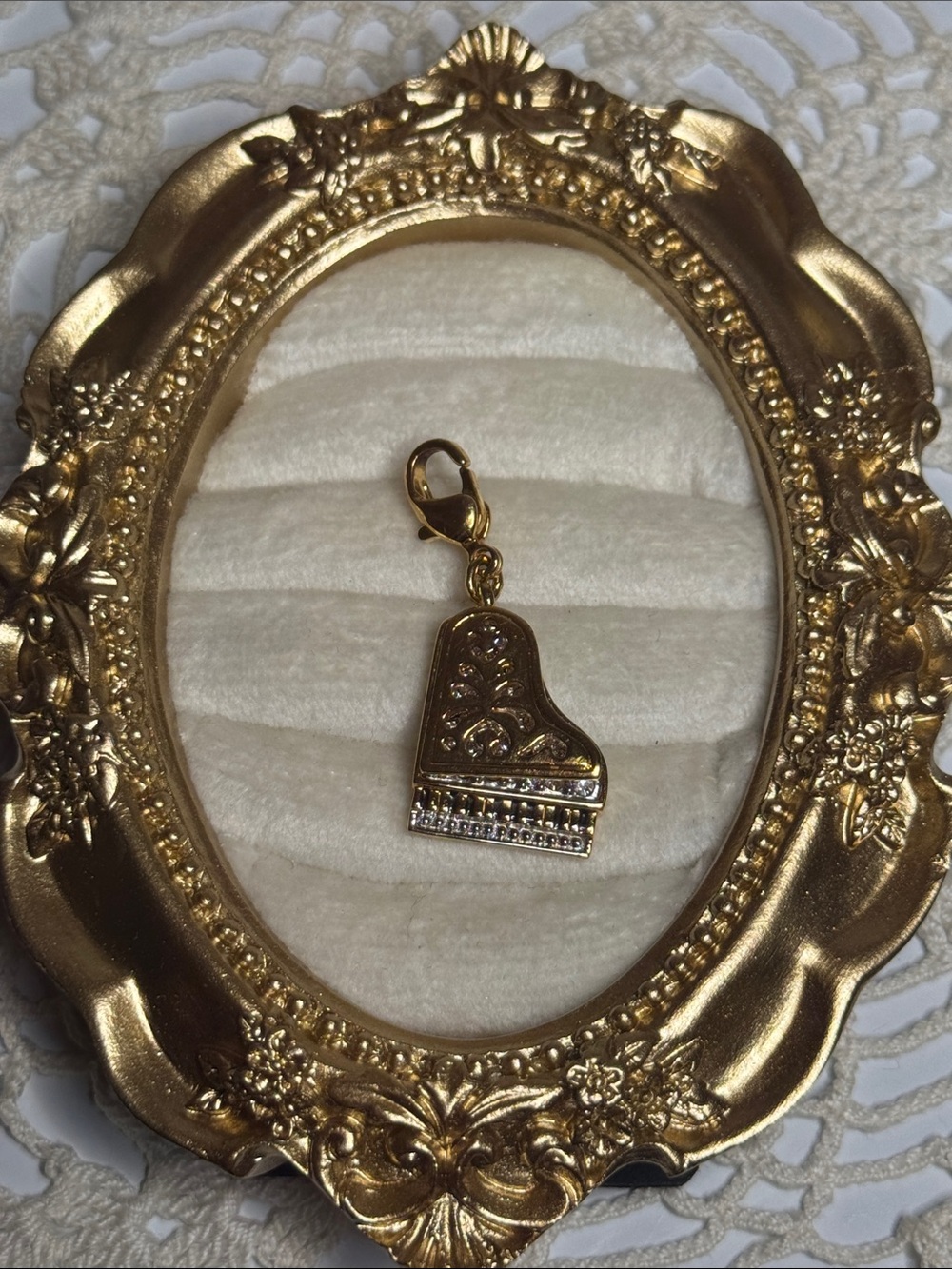Pandora Rare Gold Piano Charm with Clear Stones